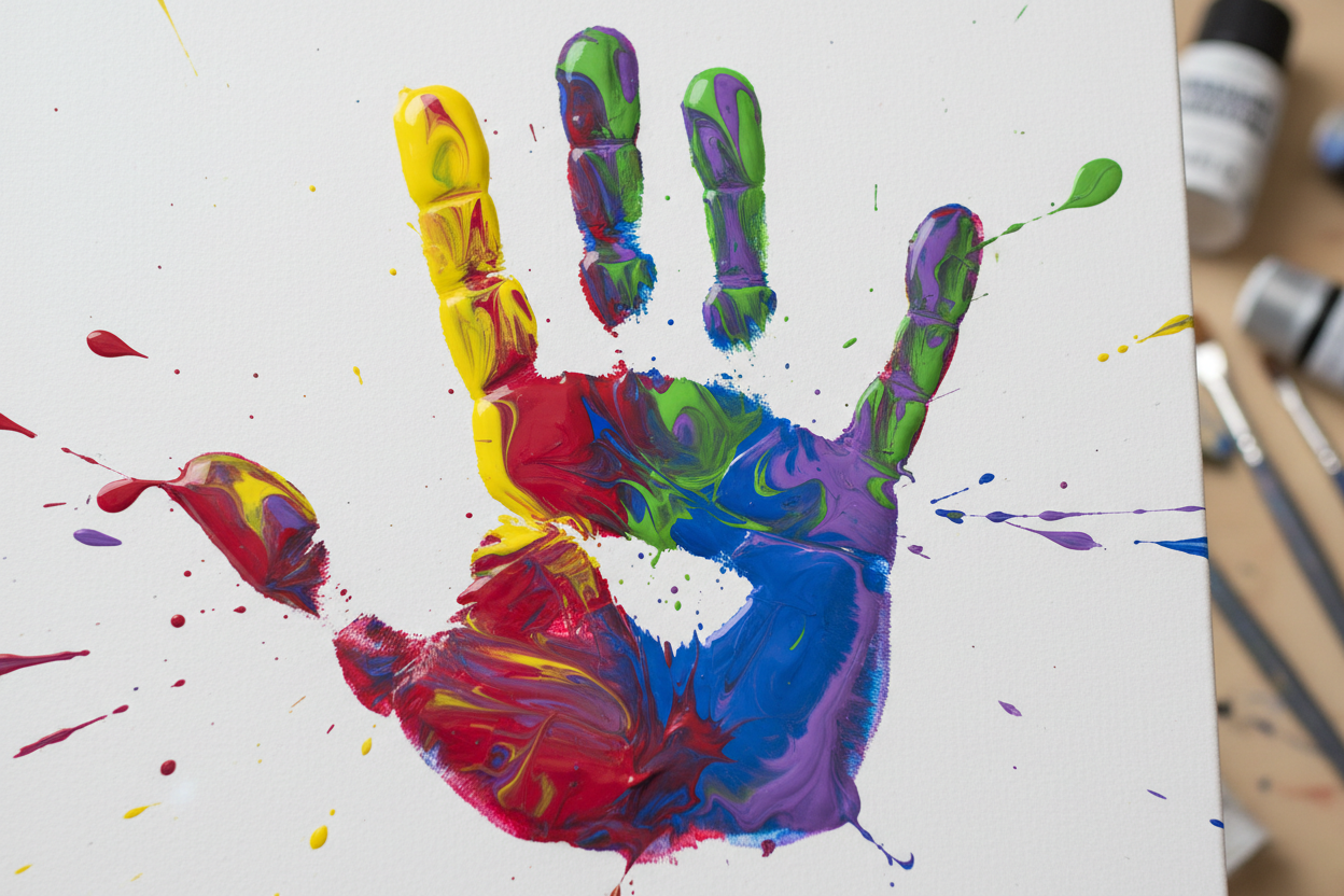 Ein mit farben gemachter handabdruck